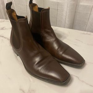 Santoni Brown Luna Chelsea Leather Ankle Desert Pull On Boots Shoes Size US 10